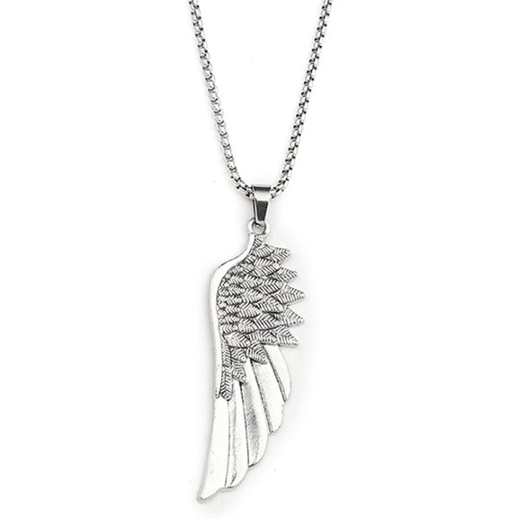 Wing Pendant Necklace 56x18mm on 23.23 inch 201 Stainless Steel Chain Zinc Alloy Silver Stainless Steel Color Adjustable for Men