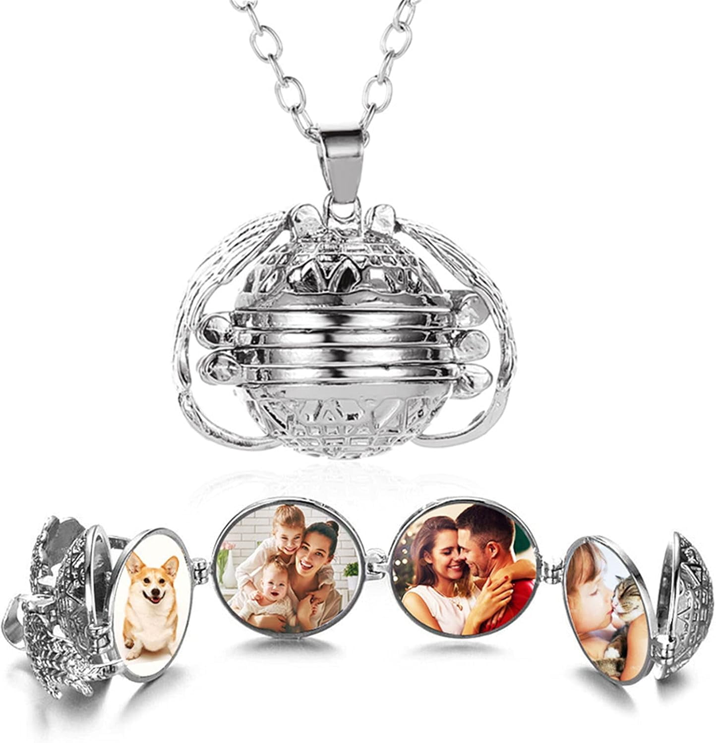 Wing Photo Locket Necklace for Women - Multi Layer Vintage Expanding Picture Pendant Jewelry Gift