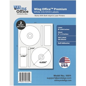 Wing Pro Office Premium 200 CD/DVD Labels Matte Memorex Core Compatible Labels for Laser Printers and Ink Jet Printers, White, Made in USA, Pack of 100