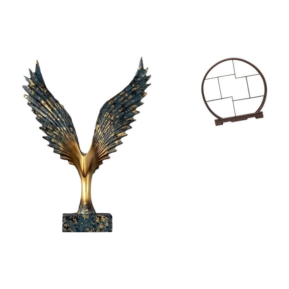 Wing Statue Home Sculpture Resin Material with Wooden Display Stand Artistic Collectibles for Office Decor