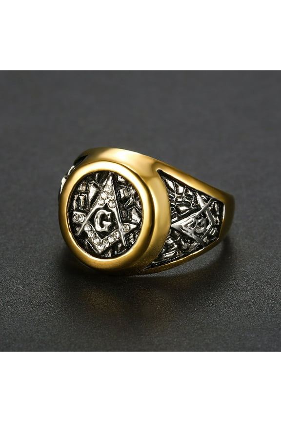 Wing of dream WIng W Mens Freemason Masonic White AG CZ Ring for Men 14K Yellow Gold Size 5-16