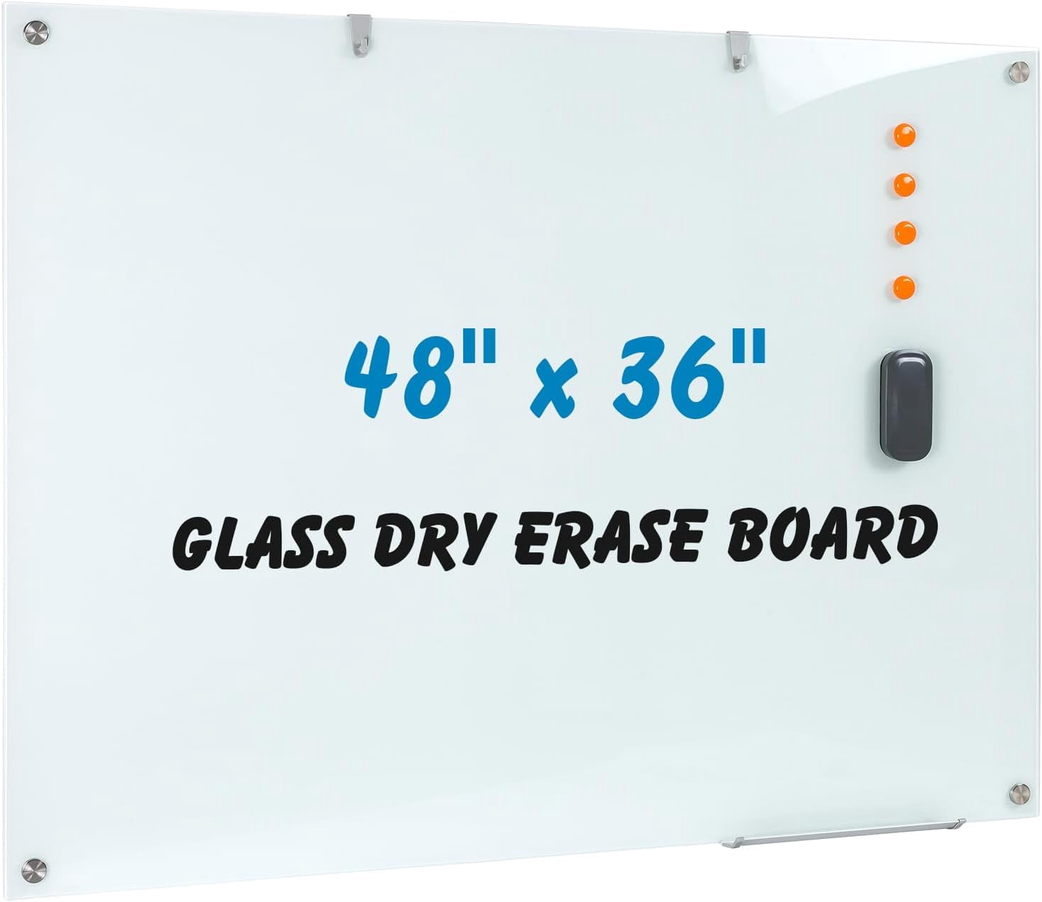 WingWise Glass Magnetic Whiteboard, Dry Erase Board, 48" x 36", Wall Mounted White Board, Frameless Board for Office, Home, School