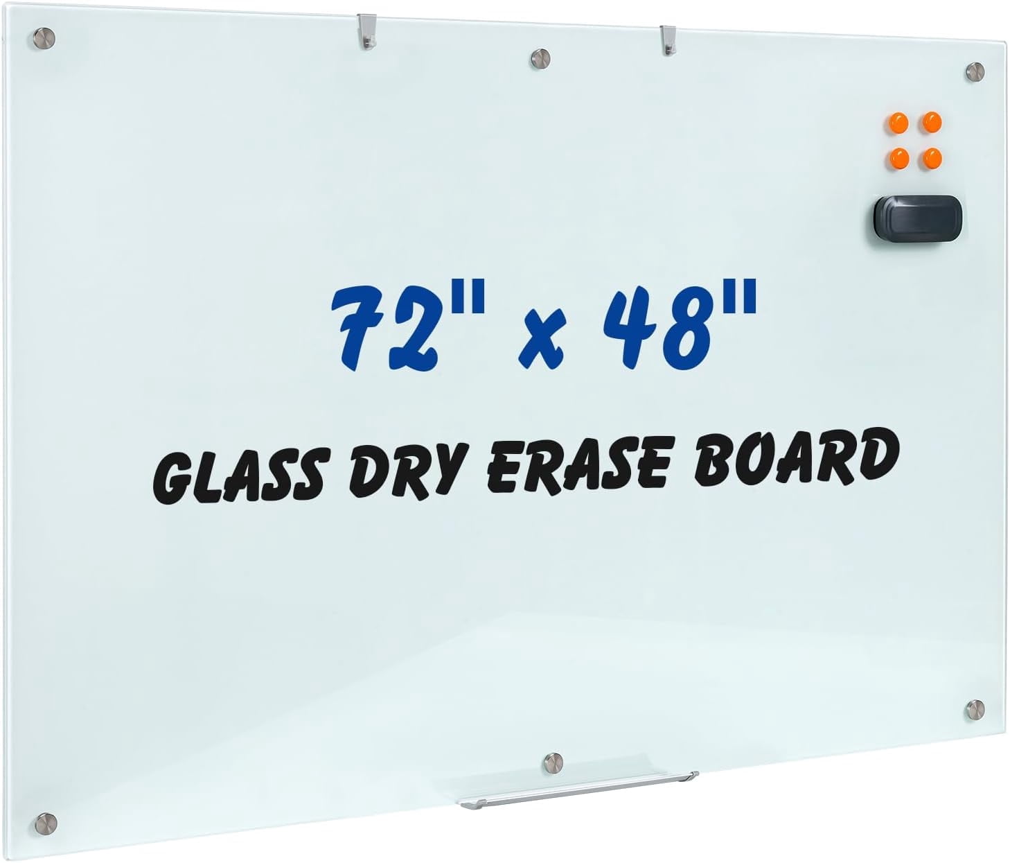 WingWise Glass Magnetic Whiteboard, Dry Erase Board, 72" x 48", Wall Mounted White Board, Frameless Board for Office, Home, School