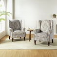 thumbnail image 1 of Wingback Accent Chair Floral Set of 2, Traditional Fabric Armchair Nailhead Trim Wooden Legs Home Living Room Bedroom Beige, 1 of 8
