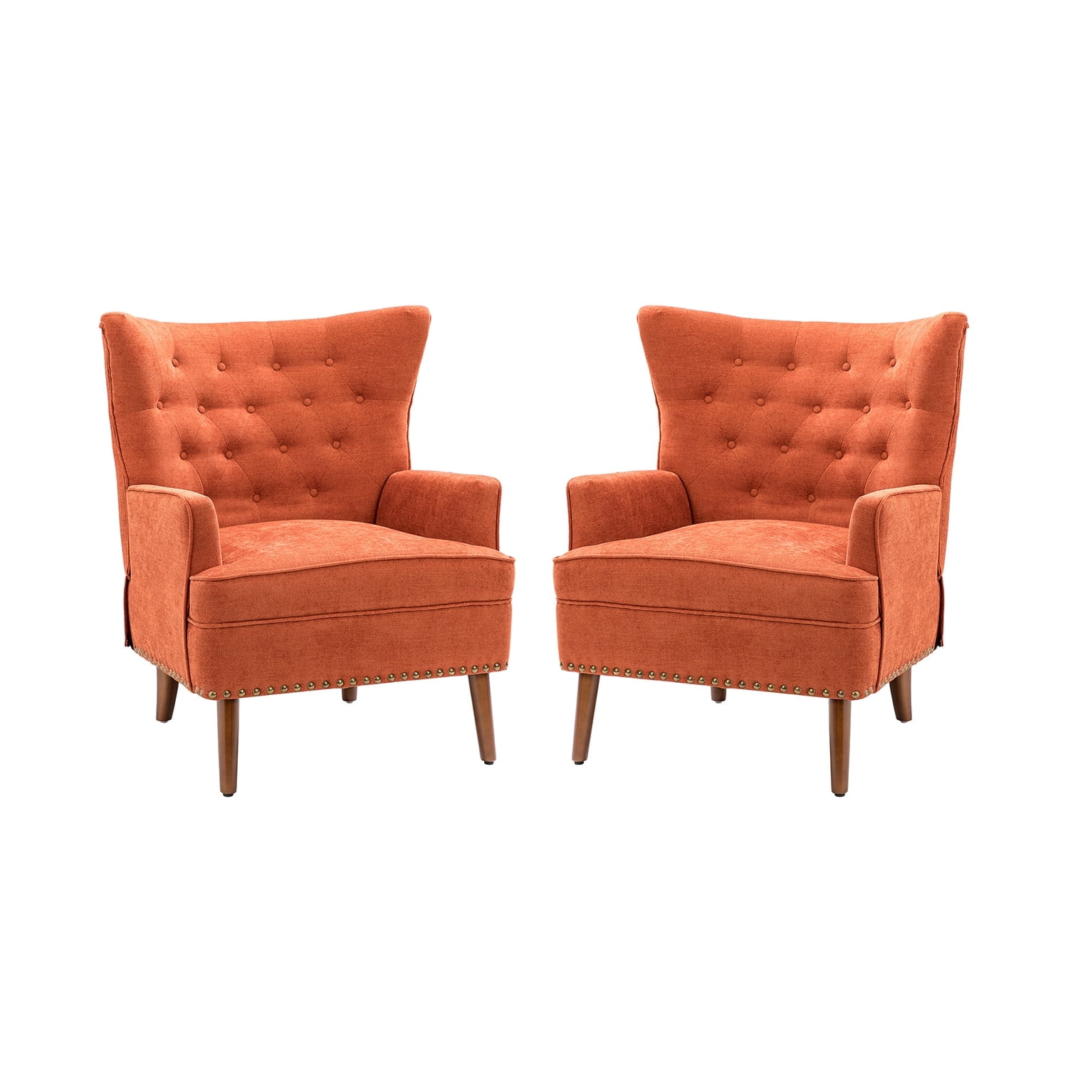 Laomedon Orange Button-Tufted Accent Chair Set with Nailhead Trim