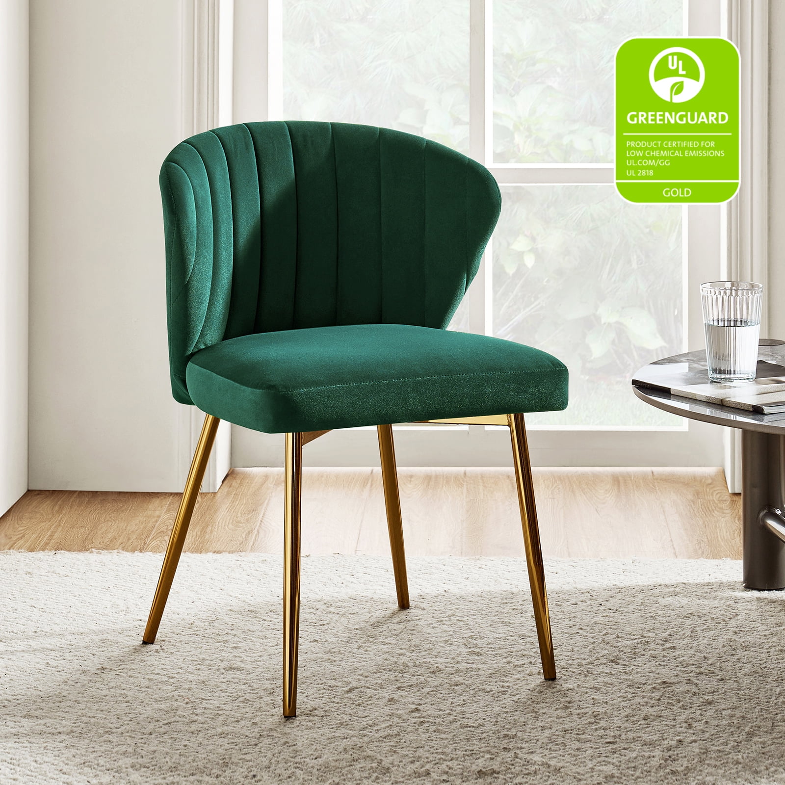 Green Velvet Upholstered Side Chair with Gold Metal Legs
