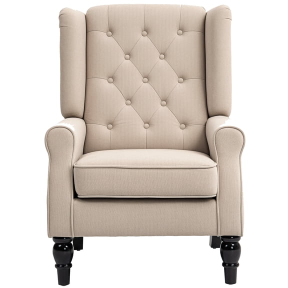 Wingback Accent Chair for Living Room, Button-Tufted Lounge Chair with Round Armrests, Wood Legs, Beige