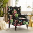 thumbnail image 1 of Tina's Home Wingback Accent Chair with Floral Pattern, Traditional Fabric Armchair Nailhead Trim Wooden Legs for Living Room Bedroom Black, 1 of 8