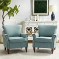thumbnail image 1 of Wingback Accent Chairs Wood Legs Set of 2 Upholstered Sofa Armchairs Fabric Nailhead Trim Home Living Room Bedroom Blue, 1 of 8