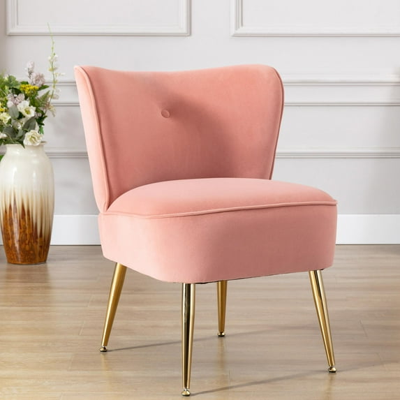 Single Sofa Chairs for Living Room, Modern Cushion Small Velvet Winback Accent Chair for Bedroom Bar, Pink 26x23x30inch