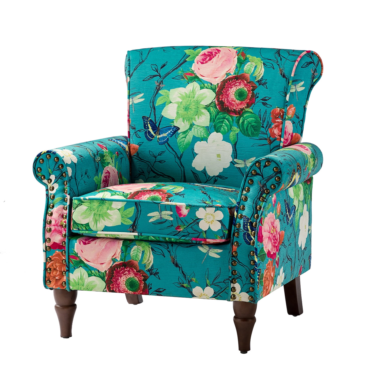 Wingback Accent Chairs with Wood Legs Removable Cushion, Upholstered