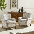 thumbnail image 1 of Wingback Armchairs Set of 2 Accent Chairs Floral Upholstered Sofa Wood Legs Lounge Seat Removable Cushion Home Living Room, 1 of 6