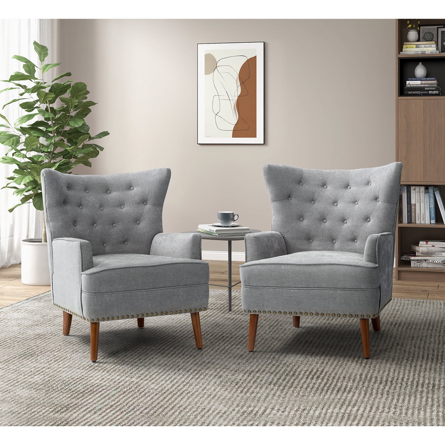 Wingback Armchairs Set of 2 Upholstered Single Lounge Sofa Reading ...