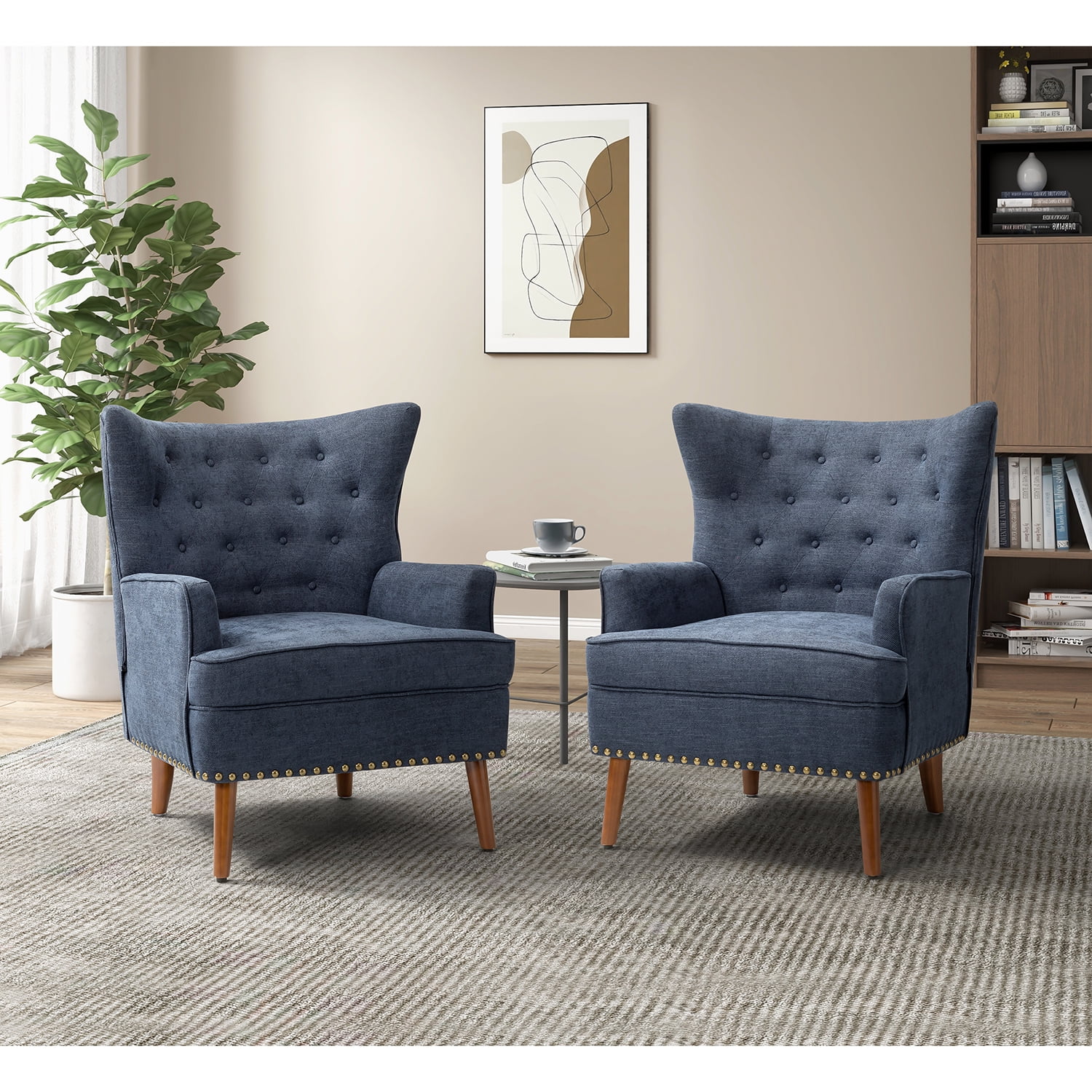 Wingback Armchairs Set of 2 Upholstered Single Lounge Sofa Reading