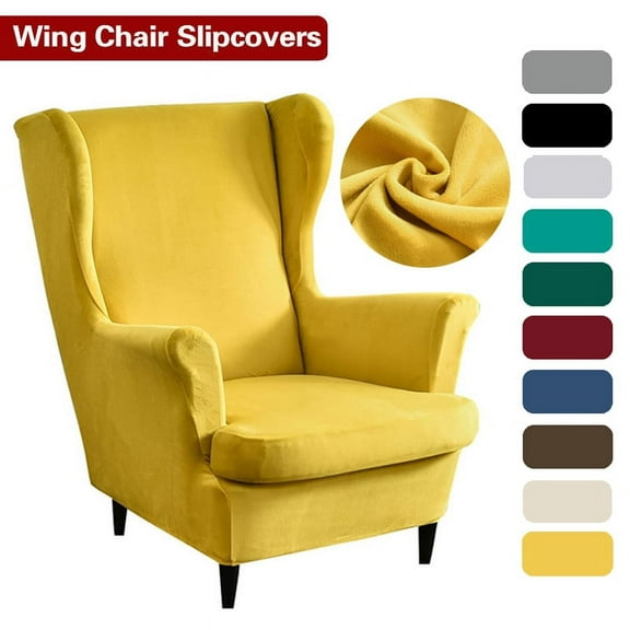 Wingback Chair Cover 2-Piece, Wing Chair Covers Armchair Chair Slipcovers Spandex Sofa Cover Furniture Protector Machine Washable Removable for Living Room,Bedroom,Hotel(Turmeric)
