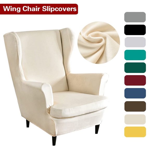 Wingback Chair Cover 2-Piece, Wing Chair Covers Armchair Chair Slipcovers Spandex Sofa Cover Furniture Protector Machine Washable Removable for Living Room,Bedroom,Hotel(Beige)
