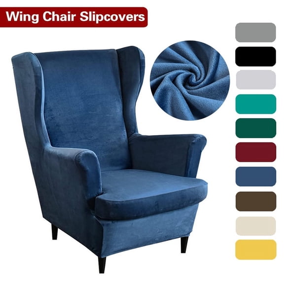 Wingback Chair Cover 2-Piece, Wing Chair Covers Armchair Chair Slipcovers Spandex Sofa Cover Furniture Protector Machine Washable Removable for Living Room,Bedroom,Hotel(Navy Blue)