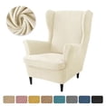 thumbnail image 1 of Wingback Chair Covers, 2 Piece Stretch Wing Chair Slipcover, Waterproof Wing Back Chair Covers with Arms for Living Room and Bedroom, Beige, 1 of 8