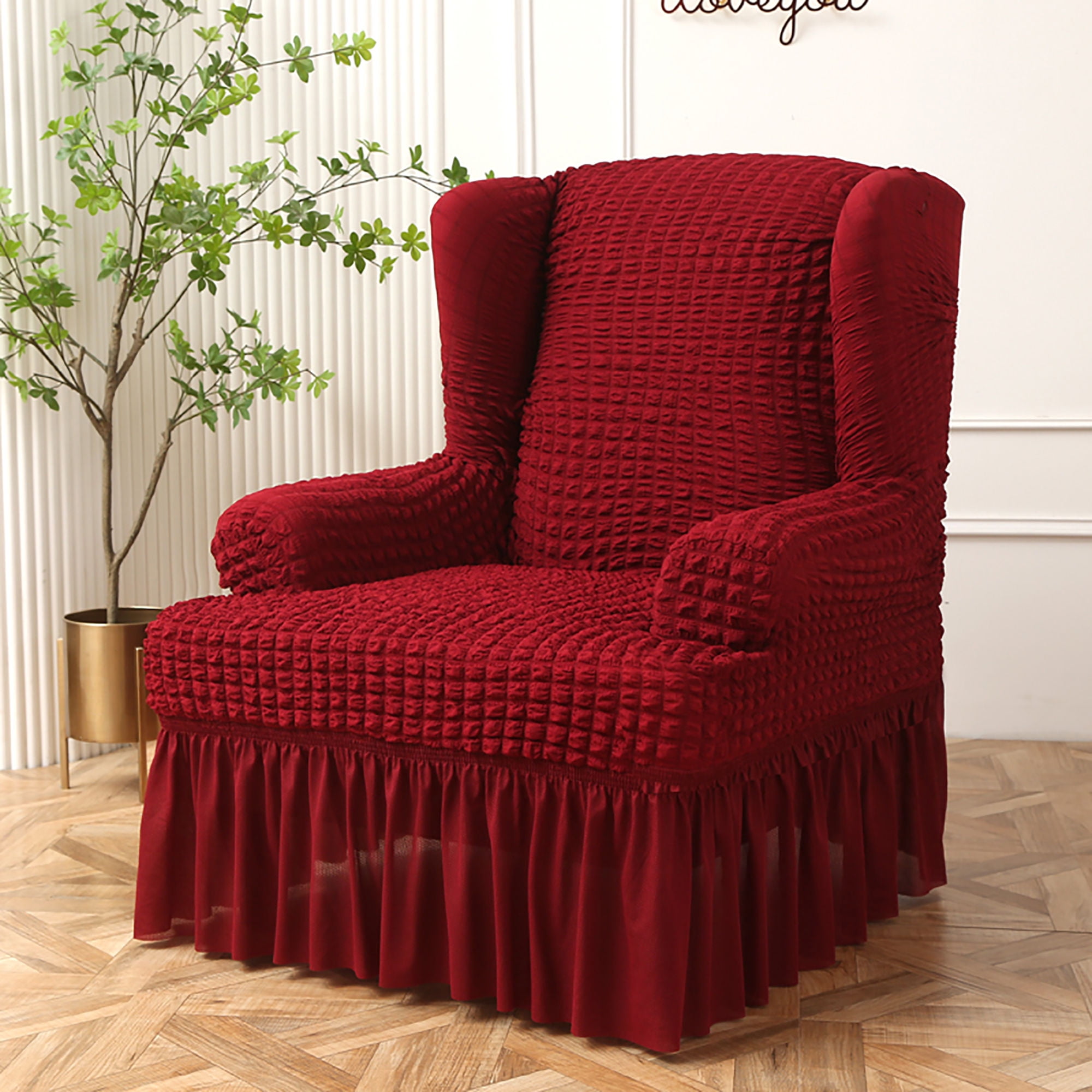 Wingback Chair Slipcover 2 Piece Spandex Fabric Stretch Washable