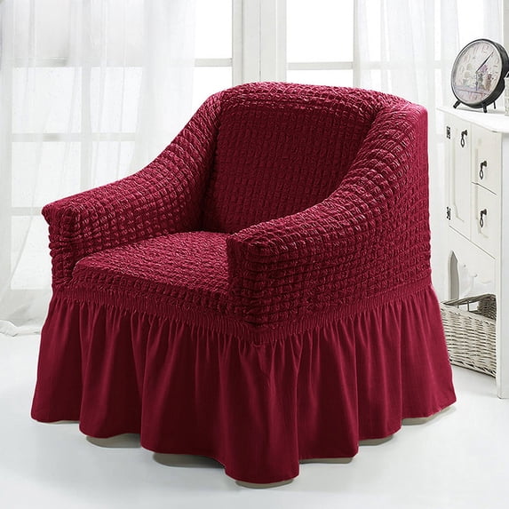 Wingback Chair Slipcover, Stretch Seersucker Slipcovers with Skirt, Furniture Protector Easy Fit Machine Washable, Living Room Chair Cover, Homeowner Solution