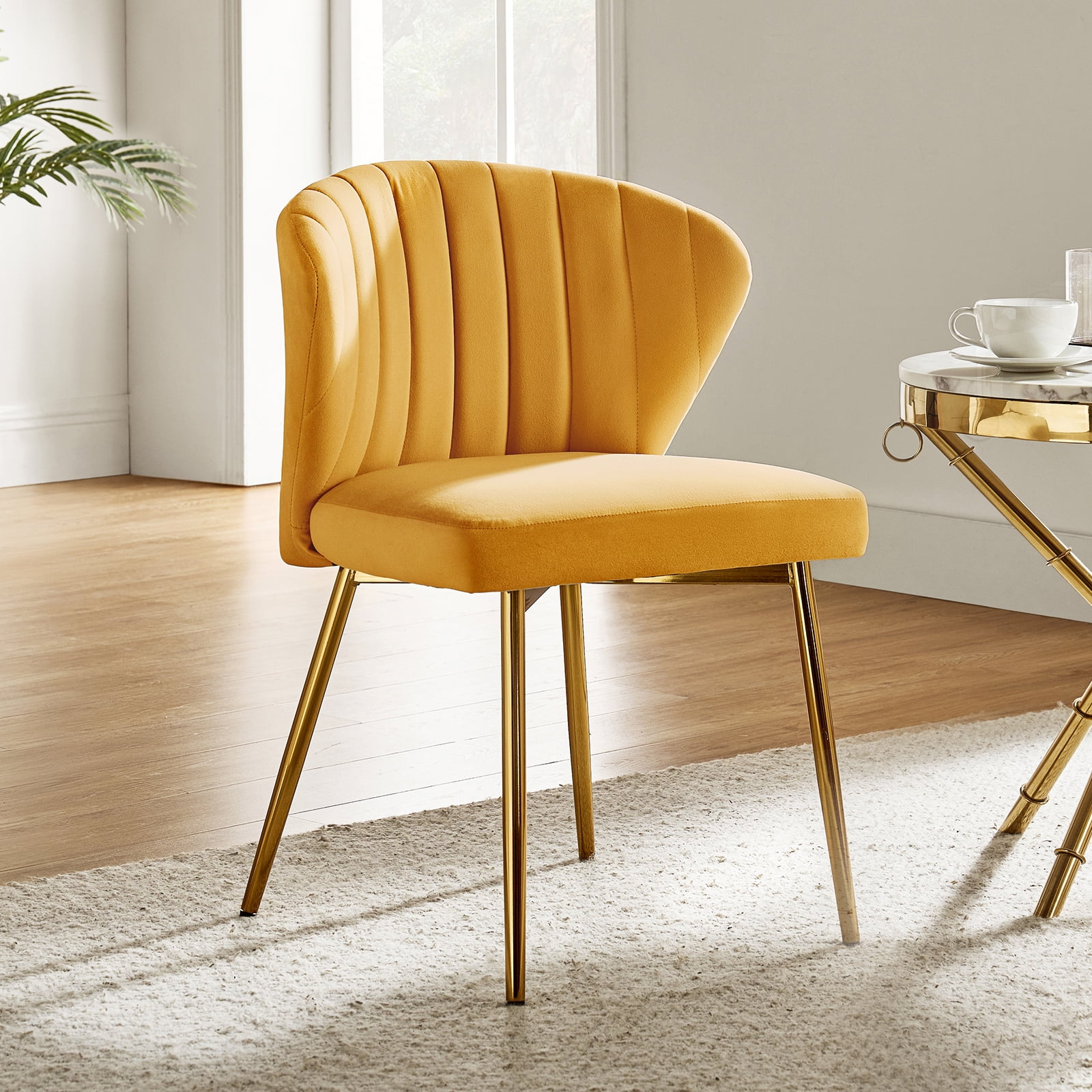 Mustard Velvet Wingback Accent Chair with Gold Metal Legs