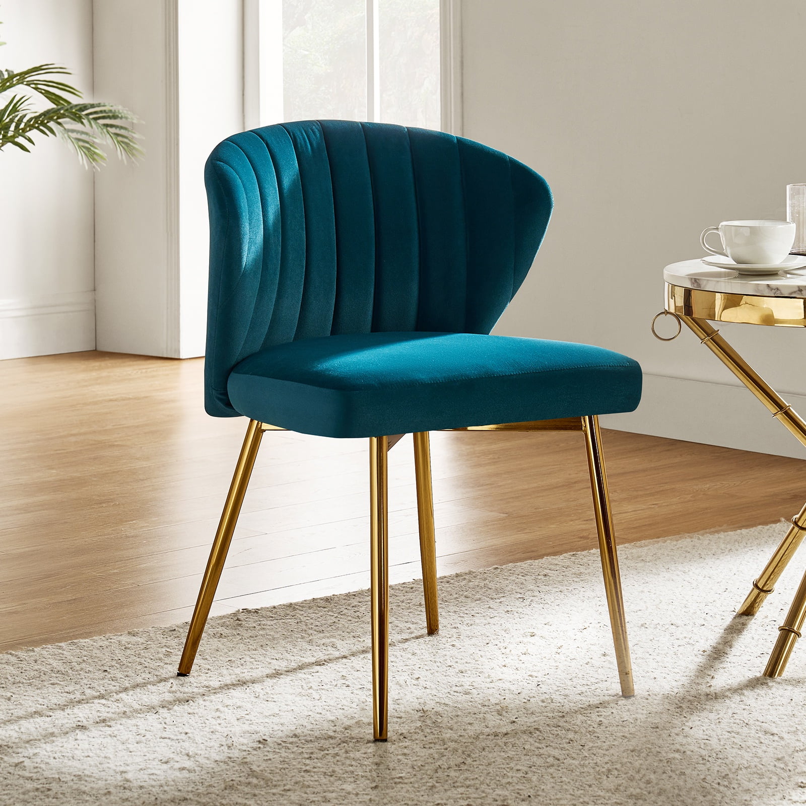 Teal Velvet Wingback Accent Chair with Gold Metal Legs