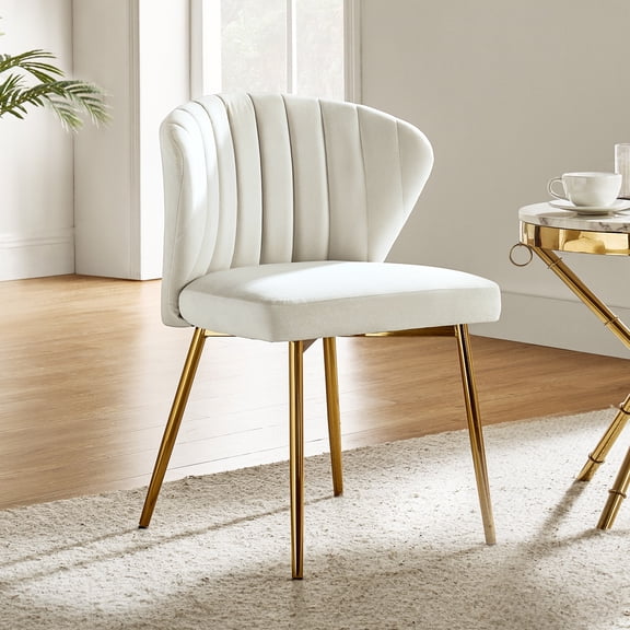 Wingback Dining Chair Small Velvet White Makeup Vanity Chair Metal Legs Home Bedroom