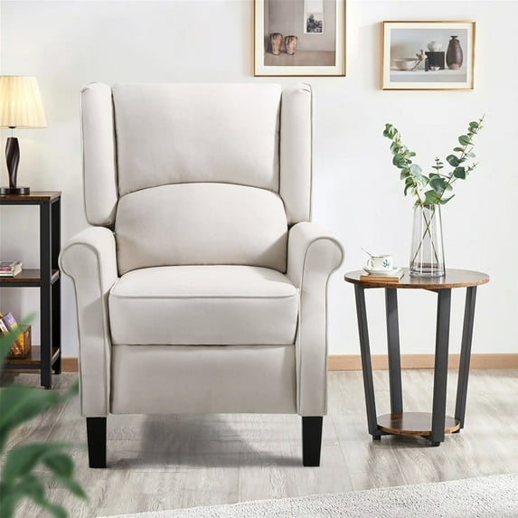 Wingback Heated Vibrating Accent Sofa Vintage Upholstered Massage Recliner Chair Push-Back with Remote Controller(Beige)