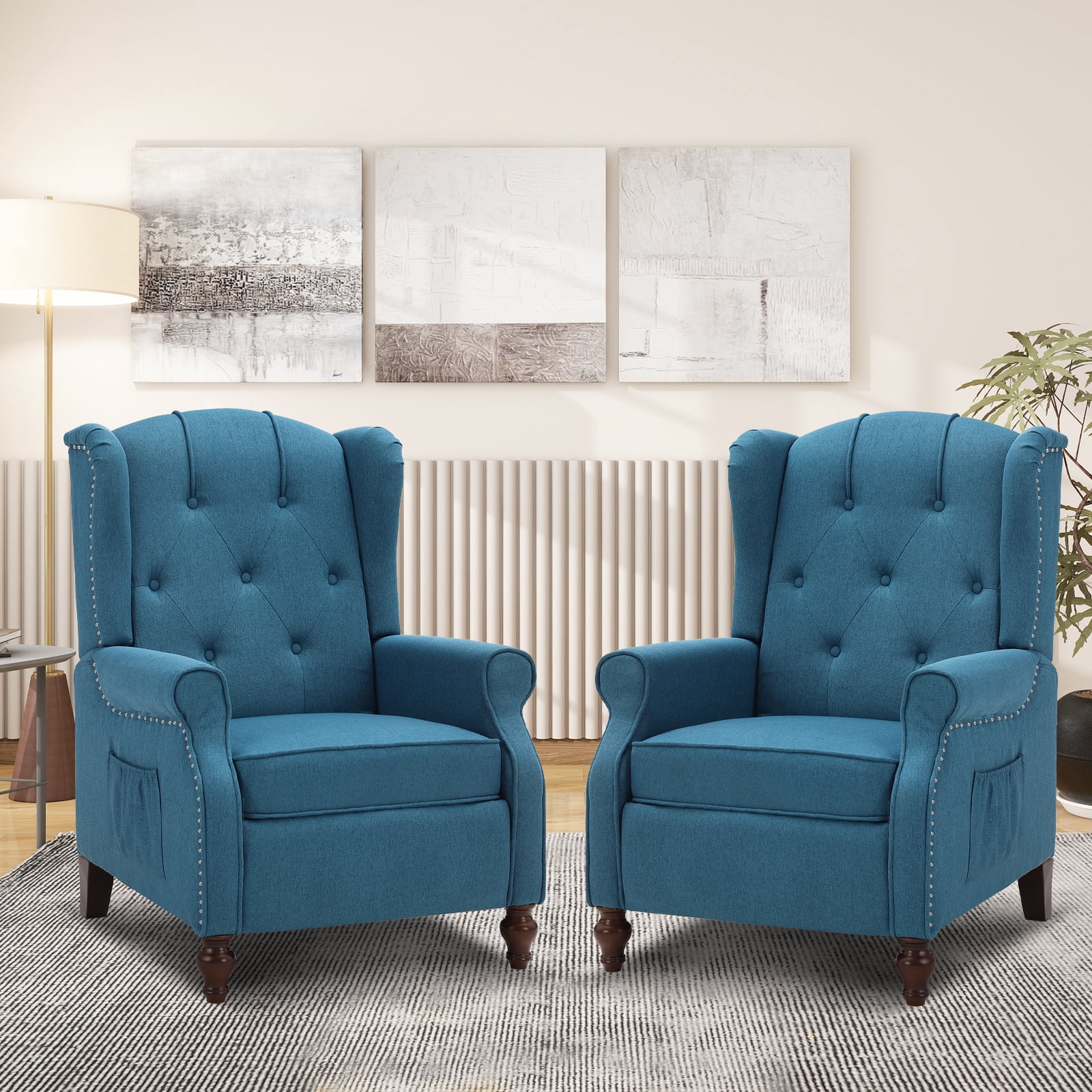 Christopher Knight Home Kenley Fabric Push-Back Recliner – Glider Chair With Footrest, Blue