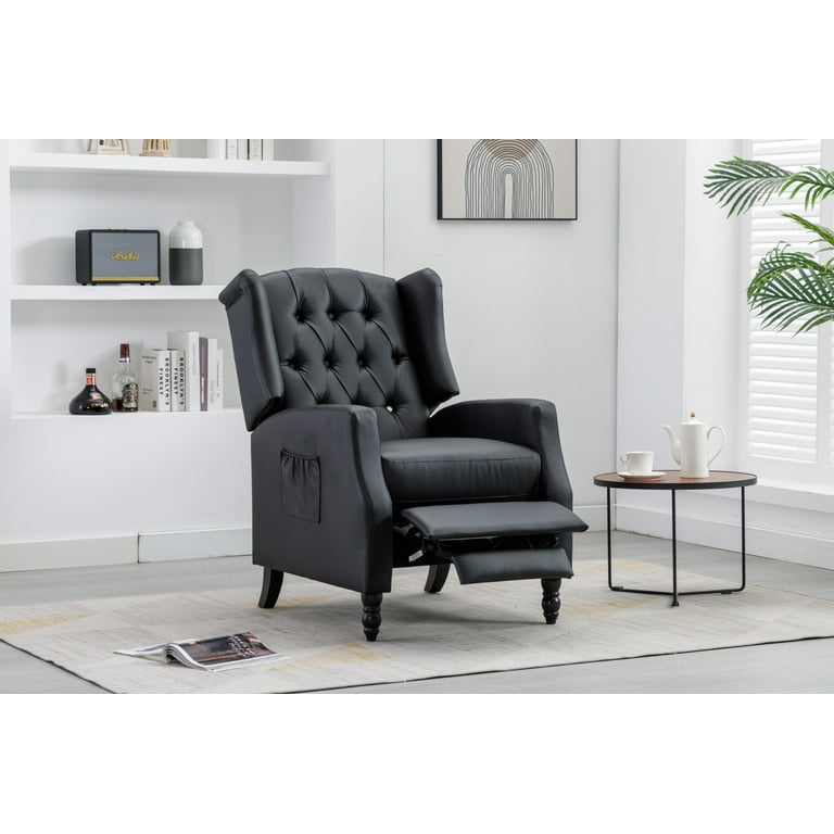 Wingback Recliner Chair PU Leather Upholstered Armchair with - Technical View