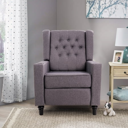 Wingback Recliner Chair Single Sofa Tufted Fabric Cotton Vintage Reclining Reading Armchair Living Room Furniture Dark Grey