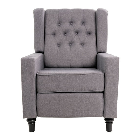 Wingback Recliner Chair Single Sofa Tufted Fabric Cotton Vintage Reclining Reading Armchair Living Room Furniture Light Grey