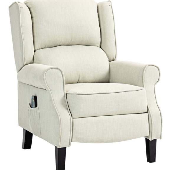 Wingback Recliner In White Linen With Massage And Heating Heat Function Vibration By - Fabric Chair For Living Room, Footrest & Side Pocket,
