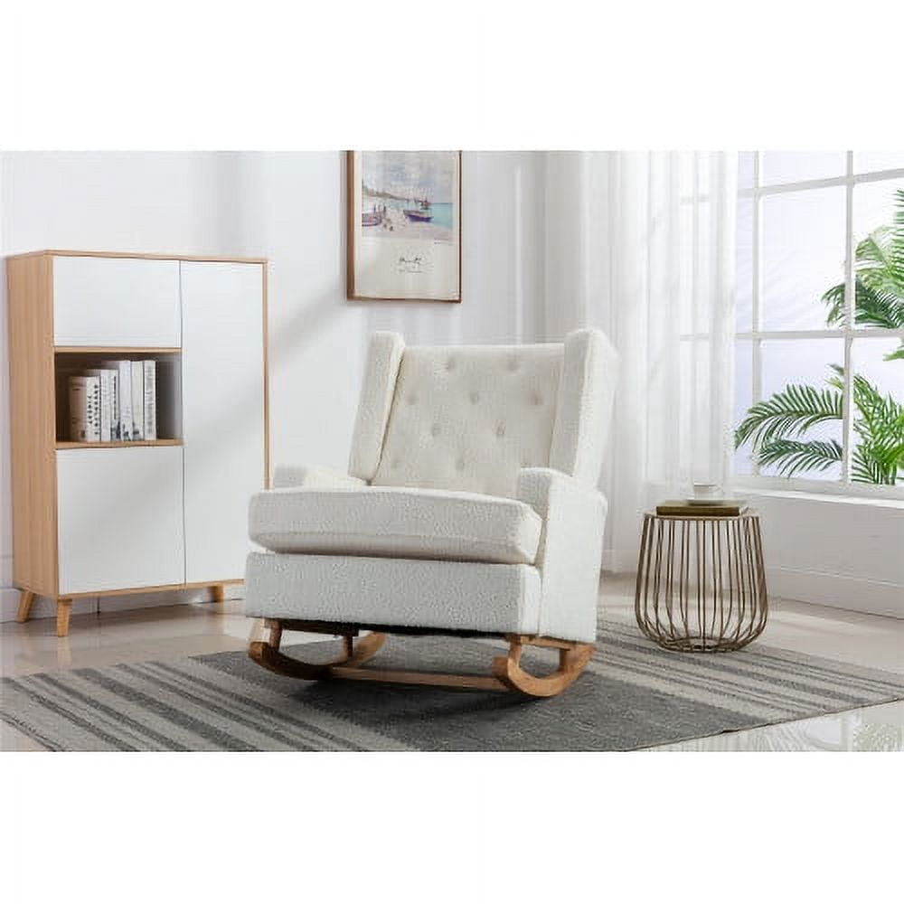 Wingback Rocking Chair, Tufted Upholstered High Back Rocker Chair with ...