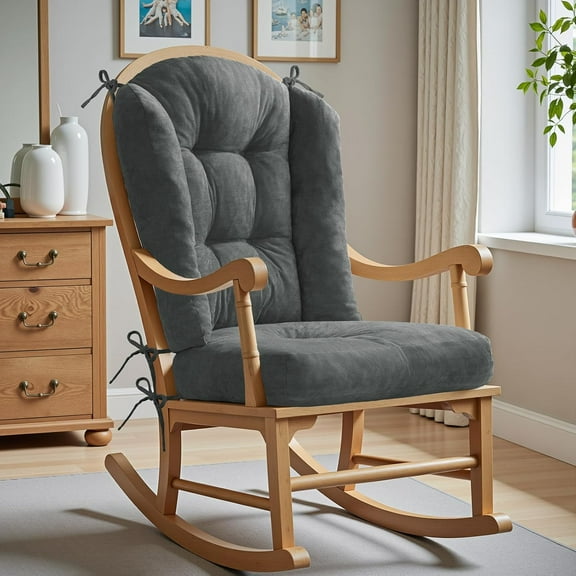 Wingback Rocking Chair cushion - Large Tufted Adirondack Chair Cushions, High-Density Sponge, Comfort Chenille Indoor Rocker Pads, 2 Piece Sets- Seat Cushion &Back Cushion, Dark Grey | Standard Size
