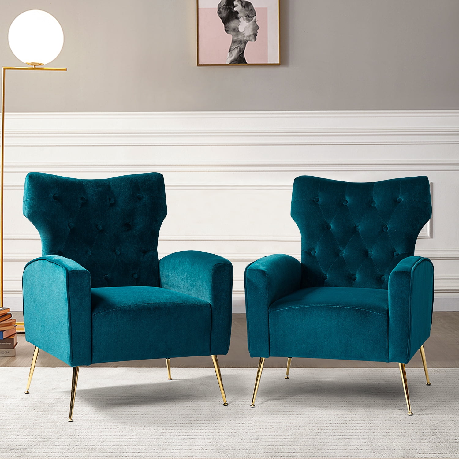 Elegant Modern Living Room Wingback Velvet Accent Chair Set of