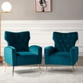 thumbnail image 1 of Wingback Velvet Accent Chair Set of 2 Upholstered Sofa Armchair Button Metal Legs Adult Home Bedroom Teal, 1 of 10