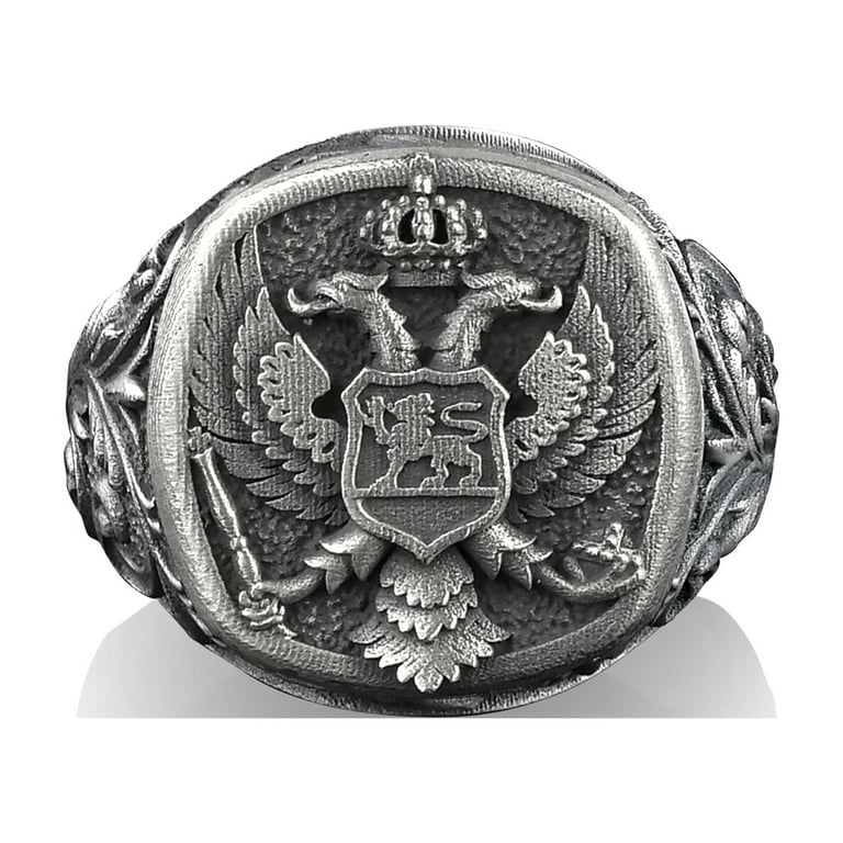 Winged American Eagle Signet Ring for Men, Antique Men Ring