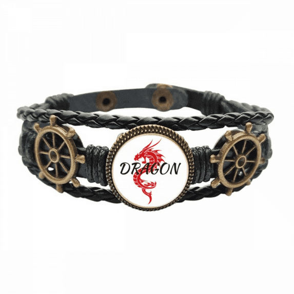 Winged Animal Myth Dragon East West Leather Braided Ocean Bracelet Wristband