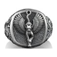 thumbnail image 1 of Winged Bastet The Egyptian Goddess Ring, Egyptian Mythology, Sterling Silver Square Signet Ring, Mens Gold Signet, Pinky Rings for Women, 1 of 5