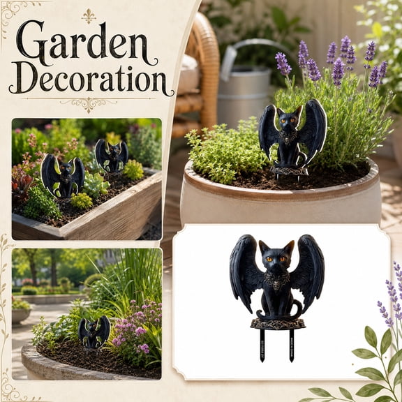 Winged Black Cat Garden Stake, Indoor and Outdoor Garden Decoration, Idea Gift for Flower Potted Ornament and Landscape Beautification, Suitable for Courtyards（1pc）