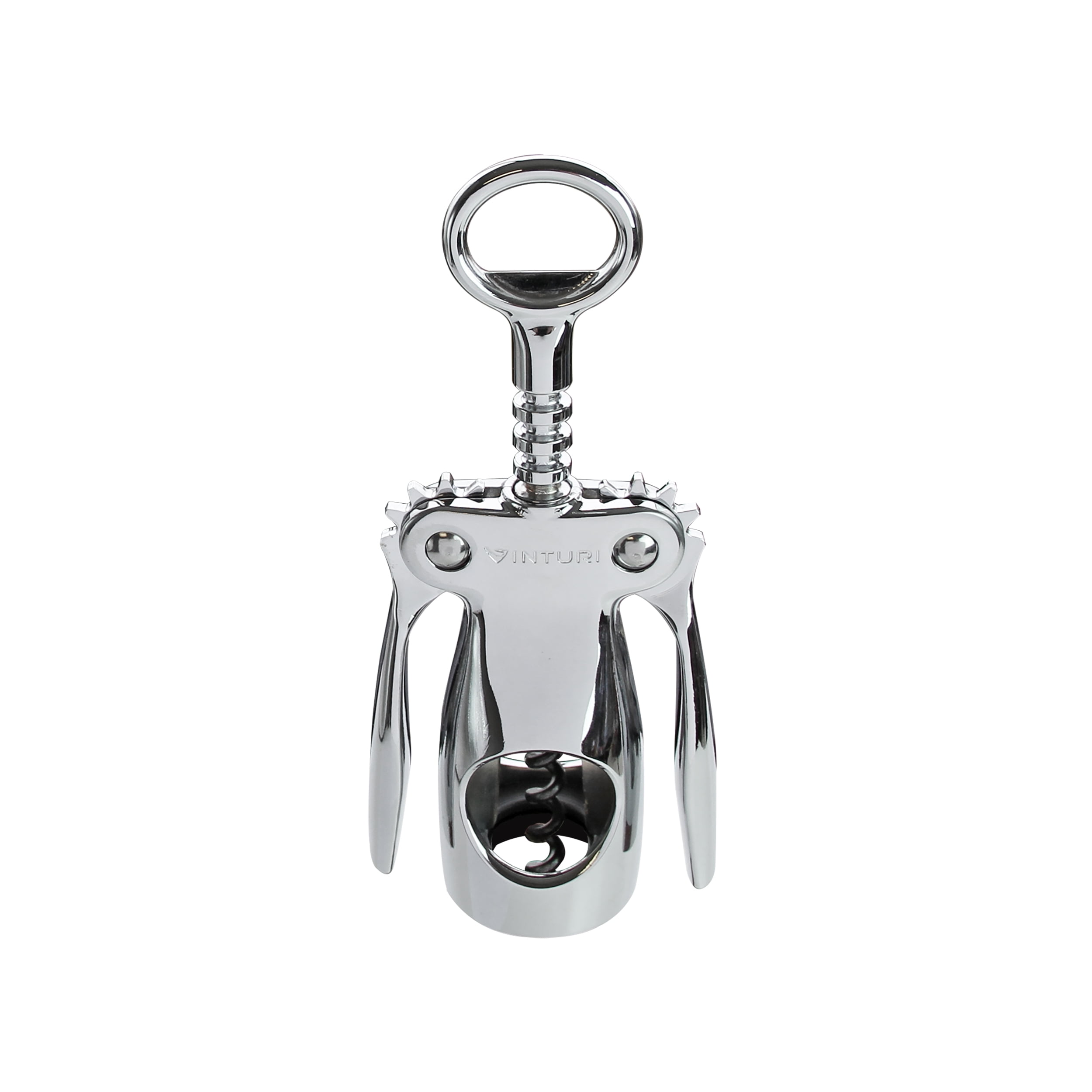Silver Die Cast Winged Wine Opener with Built-in Bottle Opener