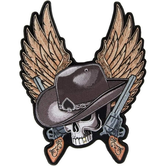 Winged Cowboy Skull And Guns Patch, Large Size