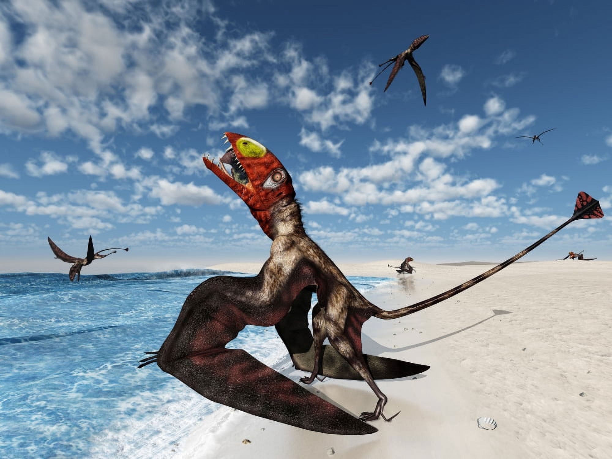 Winged Dimorphodon pluck fish from the Early-Jurassic Tethys Ocean Canvas Art - Walter MyersStocktrek Images (33 x 25)