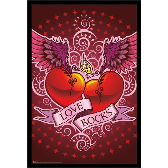 Winged Double Hearts Wall Poster, 22.375" x 34", Framed