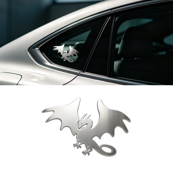 Winged Dragon Metal Decal, 1.5mm Anti-Rust Stainless Steel Car Sticker, Waterproof Emblem for Vehicle, Guitar, Piano & Home Decor