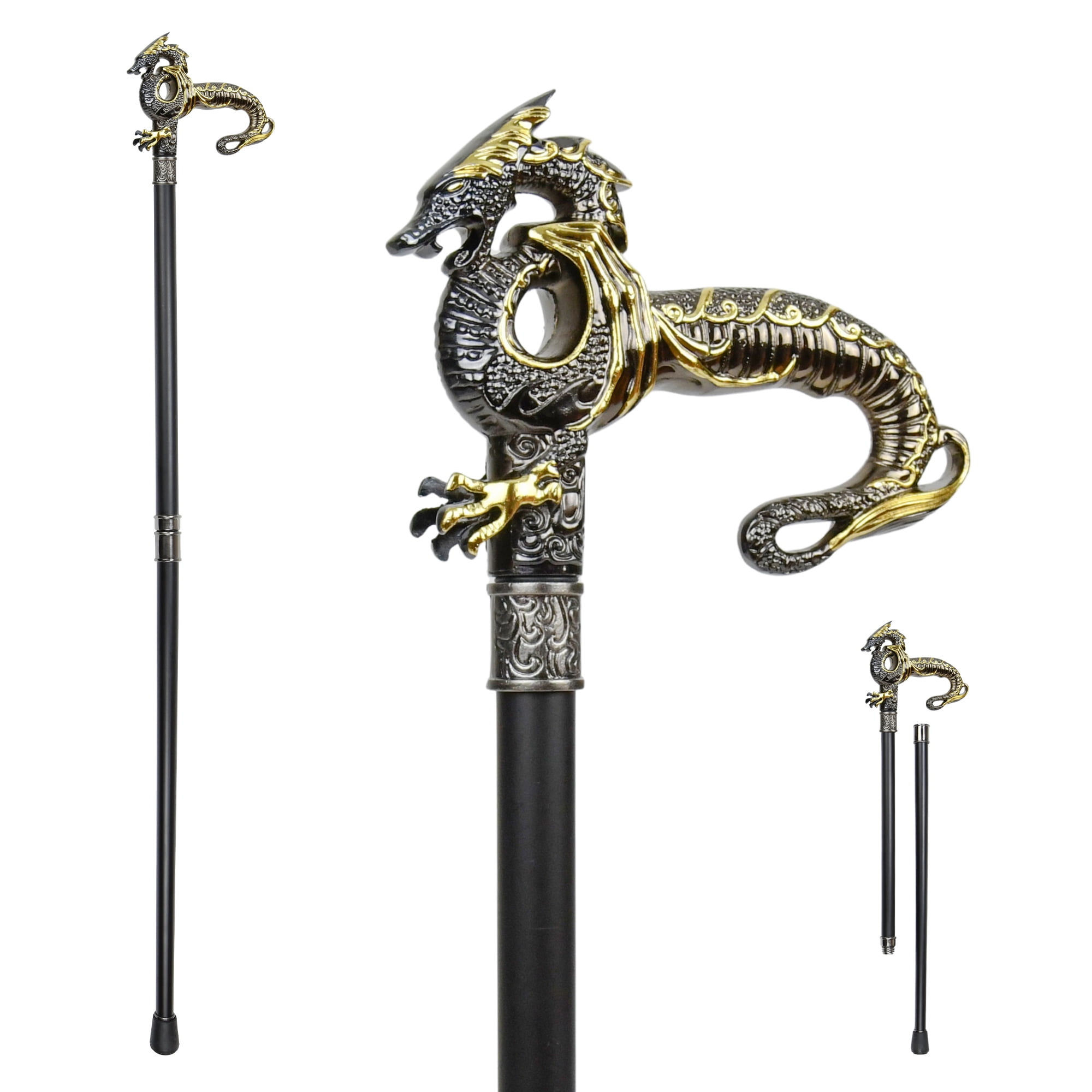 Metal Silver Wing Dragon Cane Gold Walking Hiking Stick Men Women Trekking Poles Metal Silver Wing Dragon Cane Gold Walking Hiking Stick Men Women Trekking Poles