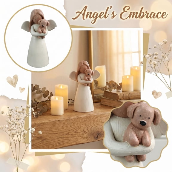 Winged Figure Angel Holding Dog Rustic Collectible Pet Remembrance Sympathy Keepsake Farmhouse Tabletop Decor Bereavement Comfort Gift for Pet Lovers 6 Inch Tall Indoor Decorative