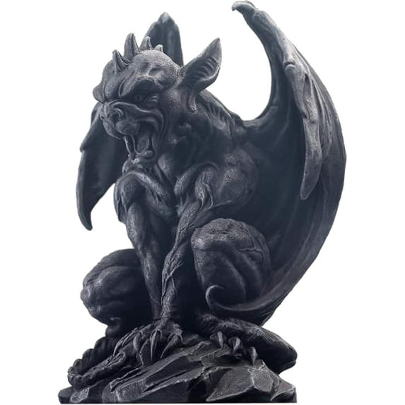 Winged Gargoyle Statue Indoor Outdoor Home Decor Sitting Guardian Sculpture Halloween Figurines, 9 in, Polyresin