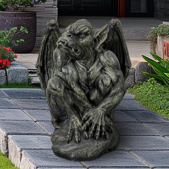 Winged Gargoyle Statue Large Concrete Garden Decor 23.2 Inches